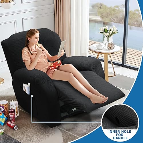 Vista 140 de XINEAGE Funda reclinable de 4 piezas de jacquard elástica con bolsillo, protector de silla reclinable lavable para niños, mascotas, perros y gatos