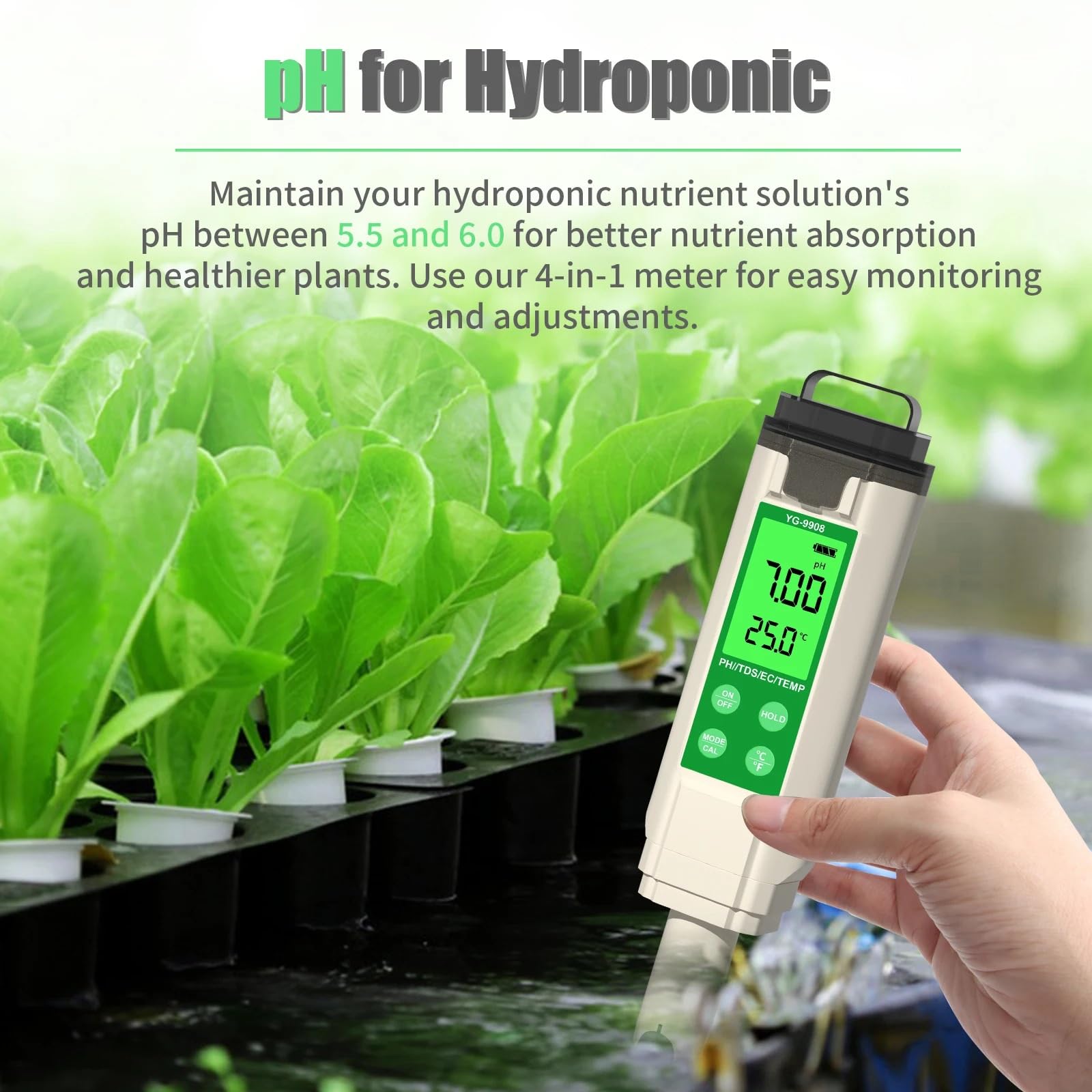 PH mètre testeur de qualité l'eau hydroponique LCD rétro-éclairage thermomètre PH/EC/TDS for Aquariums eau potable