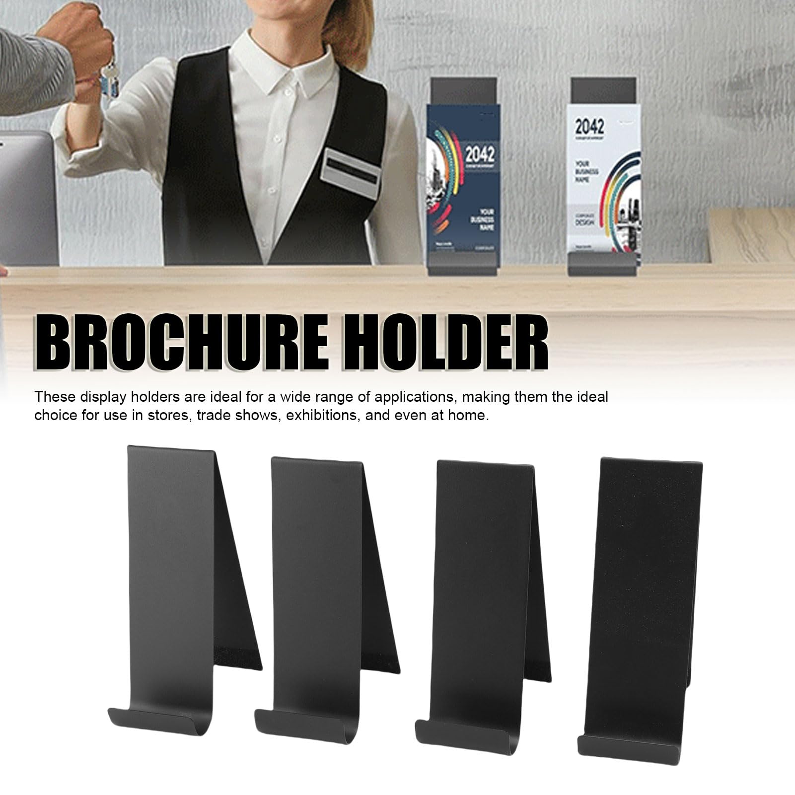 Yosoo Health Gear Stand per Display in Brochure in Metallo da 4 Pacchetti, Organizzatore di Letteratura da Tavolo Verticale per Negozi e Fiere, Supporto per Volantini per Controsoffitto Nero per