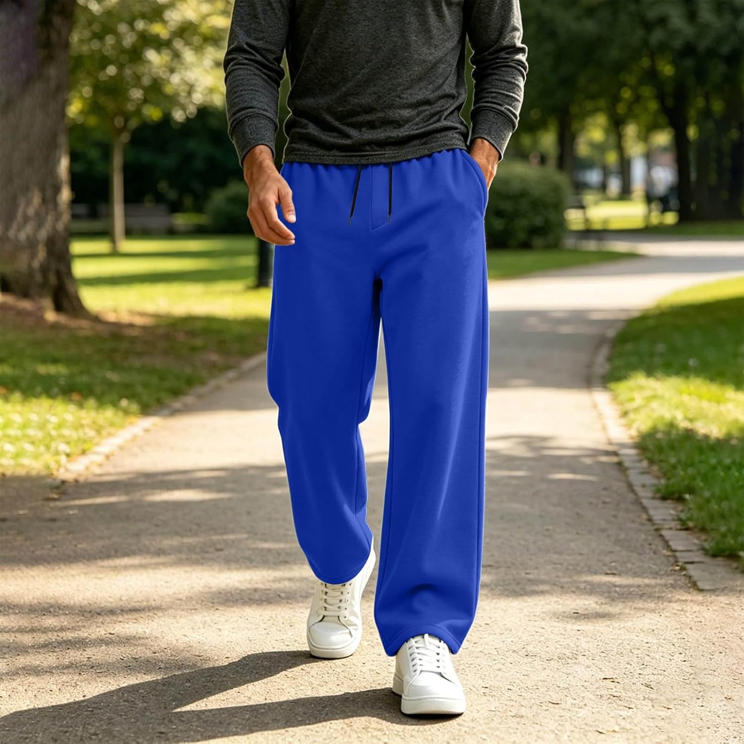 Men's Colorblock Straight Sweatpants Open Bottom Elastic Waist Lounge | Bold Solid Colors in Straight Open-Bottom Cut, Soft Mid-Weight Fleece, Versatile for Lounging at Home or Casual Outings