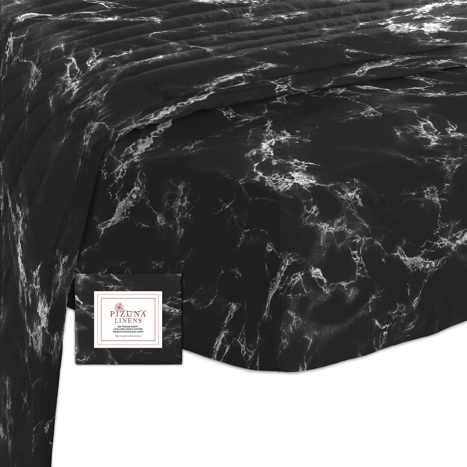 Pizuna Cotton Marble Black Printed Fitted Sheets King Size 1 Pc, 400 Thread Count 100% Long Staple Cotton Sateen deep fitted king size sheet 150x200 of 40 cm Deep Pocket (Printed Bed Sheets) — image 1