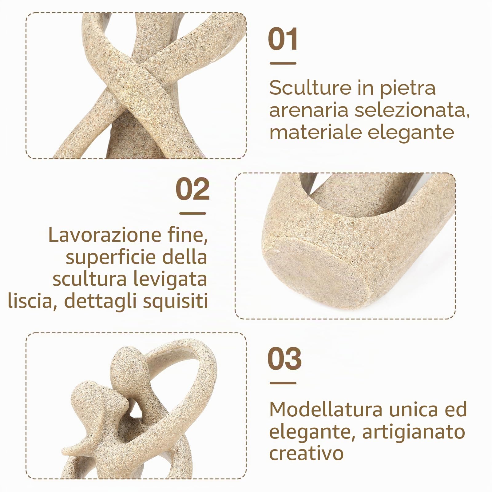 Jenngaoo Scultura di Arenaria, Coppia di Innamorati Bacio Fatto a Mano Statua Statuetta Scolpita Artigianato Regalo Anniversario Matrimonio Regalo Sposi Idee Regalo Matrimonio Regali di San Valentino