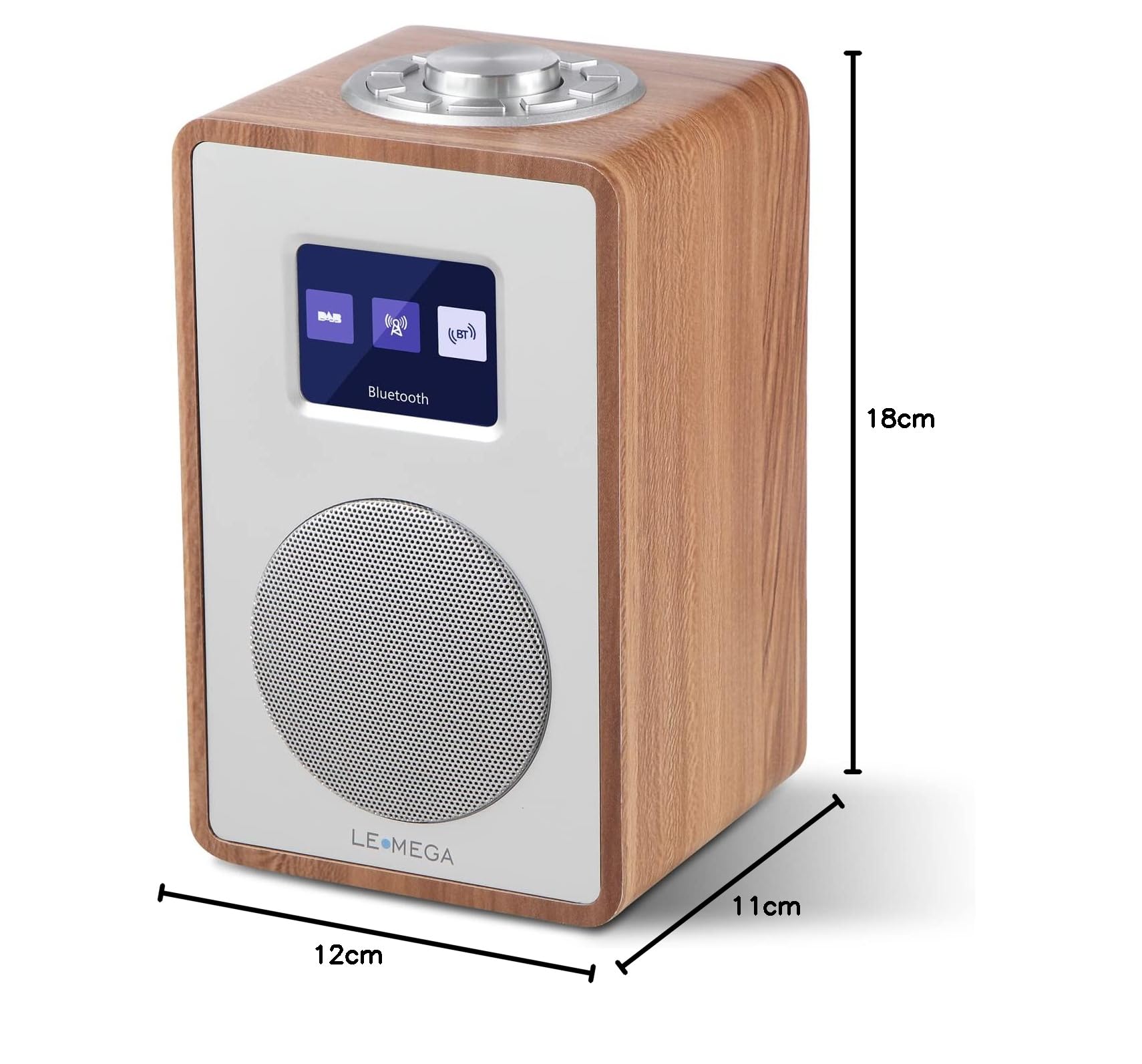 LEMEGA CR4 DAB/DAB+ und UKW Digitalradio,Bluetooth Lautsprecher, DAB Radio,Doppelwecker,Küchen/Schlaf/Snooze Timer,Farbdisplay,Kopfhöreranschluss,Holzoptik,Netzbetrieb - Walnuss