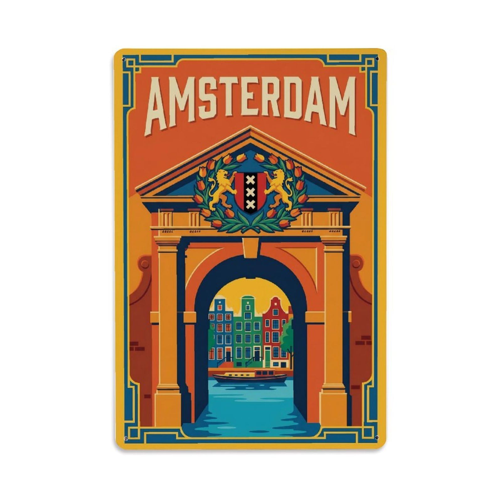 Vintage Travel Emblem Netherlands City Metal Tin Sign Plaque Wall Decor for Cafe, Club Bar, Office, Home Garden Metal Poster 8x12Inch