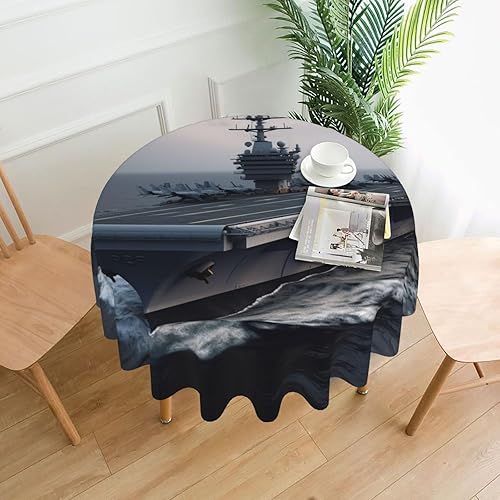 Mantel redondo con estampado de portaaviones de 60 pulgadas, suave, resistente a las arrugas, impermeable, para cocina, comedor, fiestas, camping