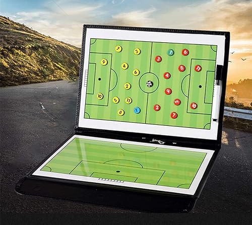 Miniatura 9 de Portapapeles de cuero plegable para fútbol y fútbol, marcador táctico magnético con cremallera y rotulador, kit de tablero de guía de estrategia de
