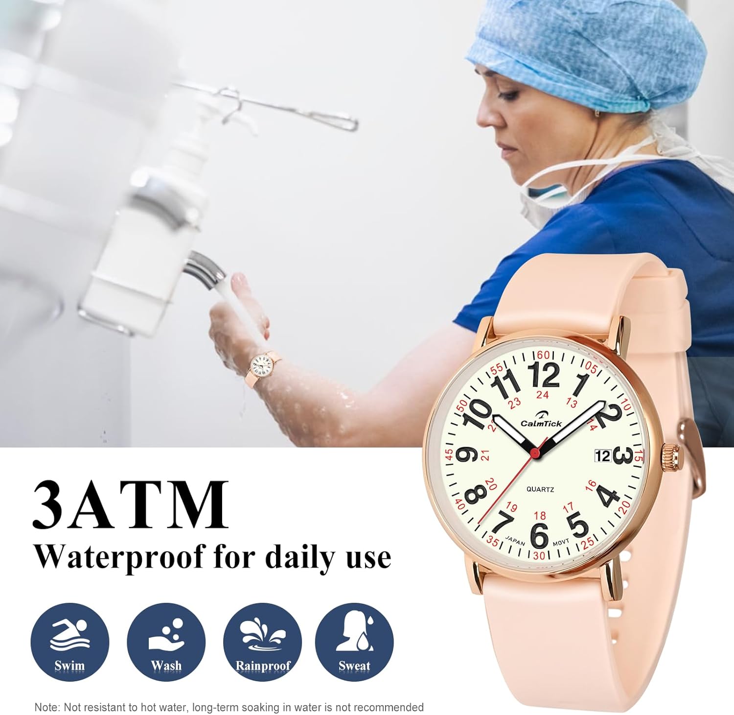 Nurse's Luminous Watch | Metal case, Silicone Strap | Strong Luminous dial Hands | Date Display | Medical Worker's Wristwatch | 30ATM Water-Resistant and Durable | 12-Style Available - Image 3