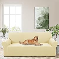 Vista 46 de Funda elástica para sofá, lavable, protector de muebles con espuma antideslizante y parte inferior elástica para niños, perros (sofá biplaza/beige)