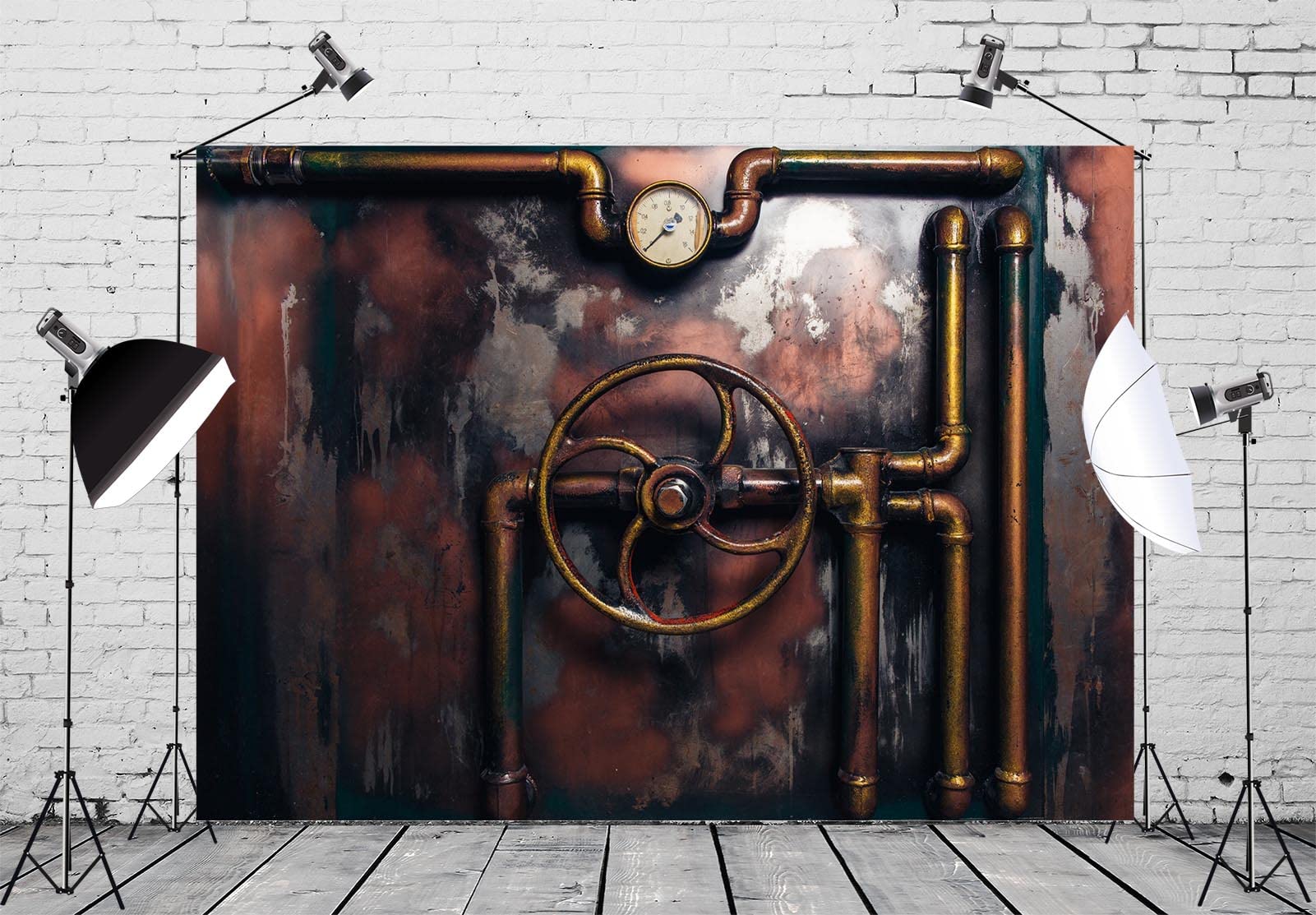 BELECO 3.6x2.5m Stoff Retro Rostig Steampunk Hintergrund Industrie Alte Metall Dampfrohre Manometer Dampfmaschine Nostalgie Party Deko Tapete Banner Studio Requisiten
