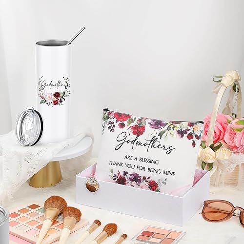 Miniatura 4 de Sieral 3 piezas de regalo de propuesta de madrina "Will You Be My Godmother" de acero inoxidable de 20 onzas, bolsa de maquillaje para ahijada,