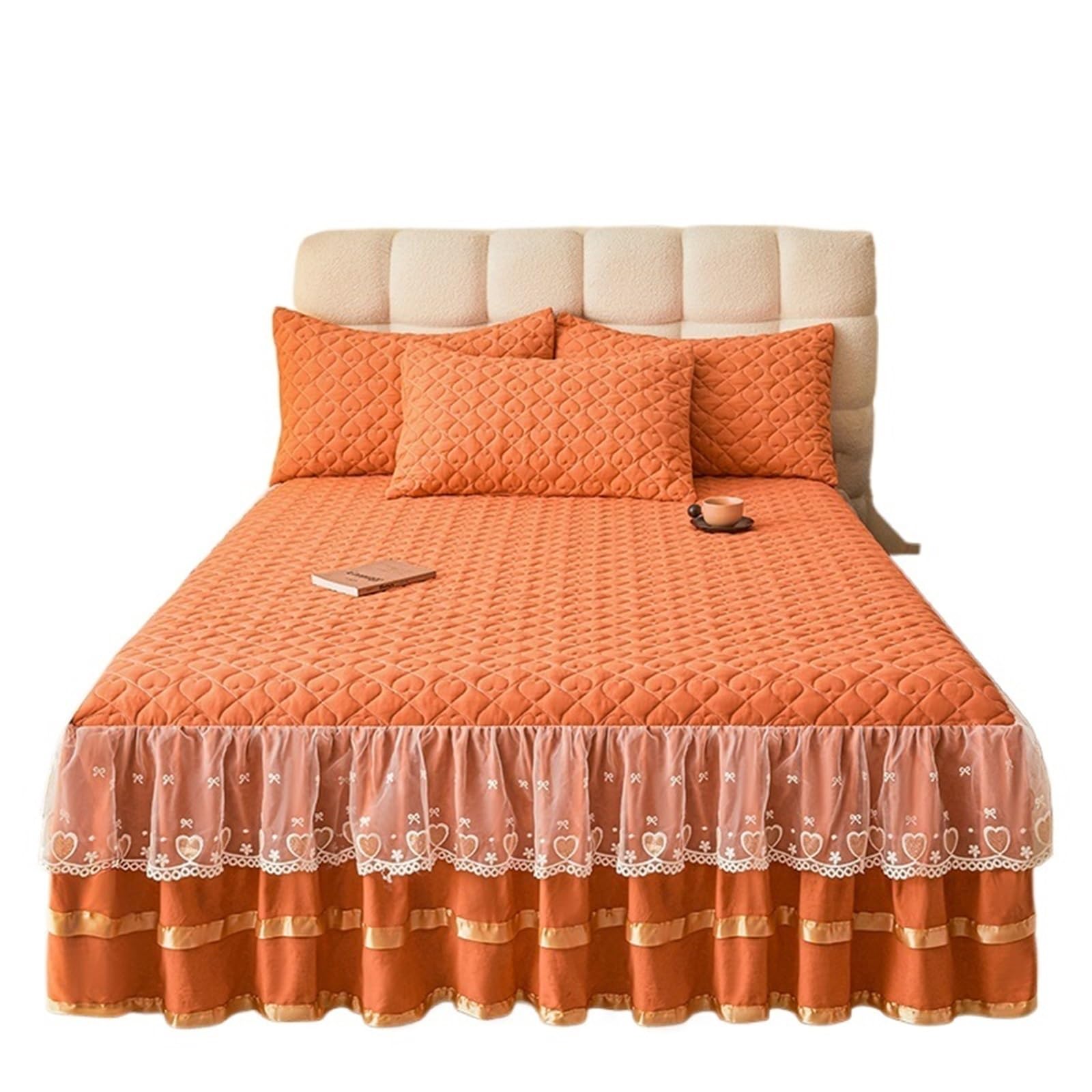 Ruffled Bed Skirt Simple Style Bed Skirt Single/Queen/King Size Bedspread Ruffles Cover Home Quilted Linen (No Pillowcase)(Z,SKing 200x220cm 1pc)