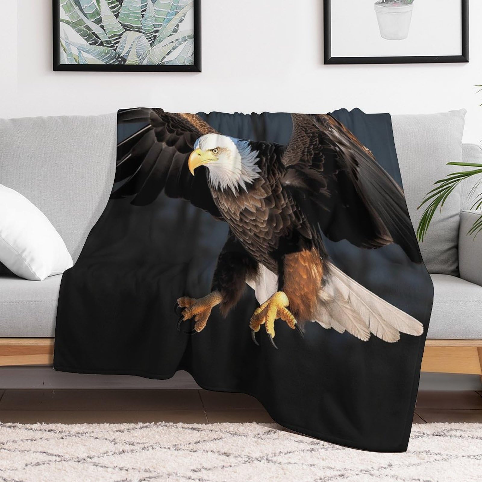 Custom Bald Eagle Blanket Lightweight Flannel Fleece Throw for Couch Sofa Bed Luxury Soft Cozy Plush Lap Bedtime Blanket for All Seasons Bedroom Home Decor Gifts 60x80