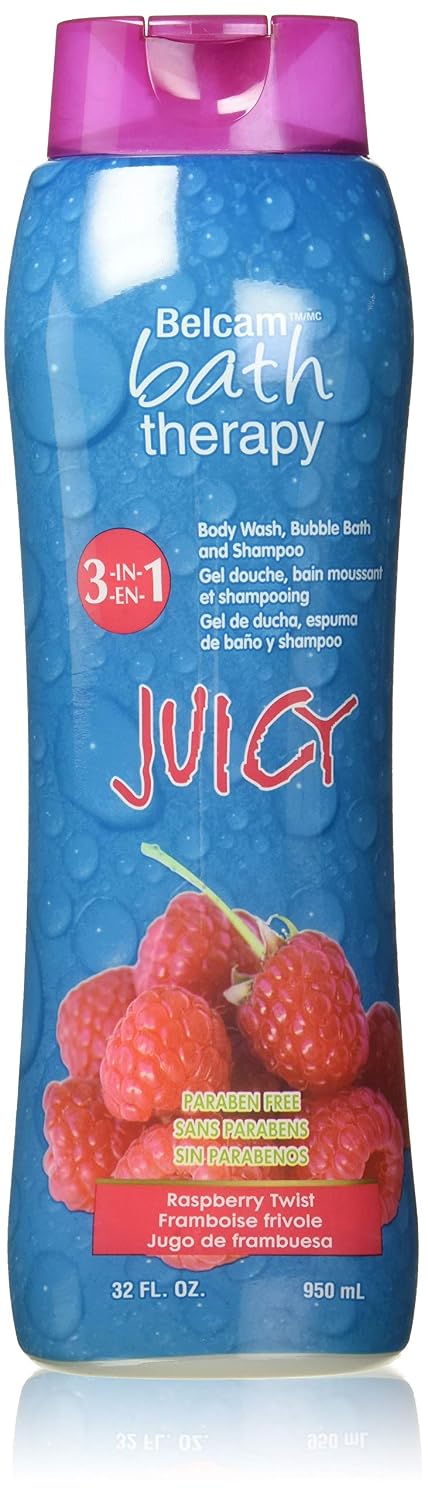 Belcam Bath 3 in 1 Body Wash, Bubble Bath & Shampoo, Raspberry Twist, 32 oz