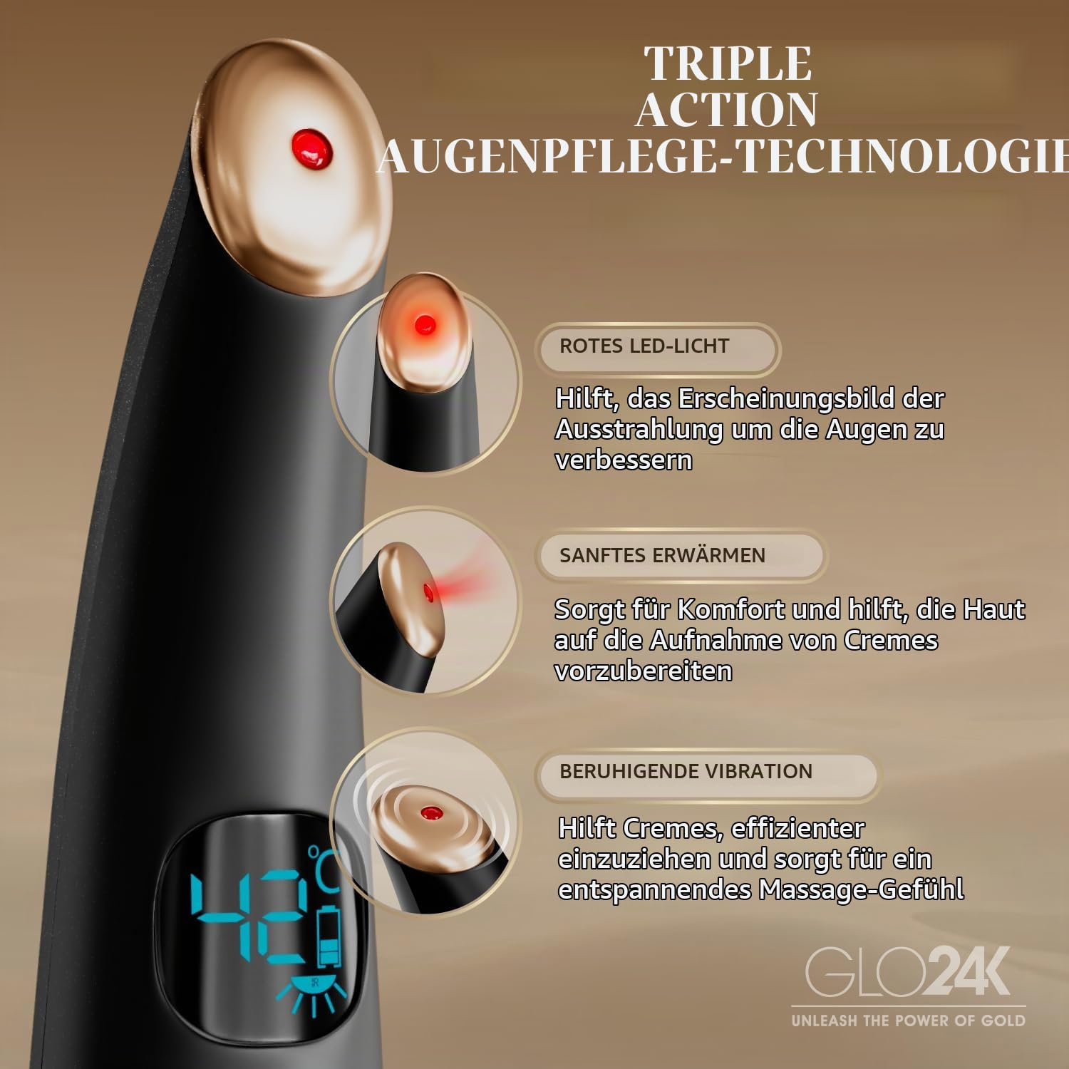GLO24K Eye Care Beauty Massagegerät für strahlende, schöne Haut um die Augen