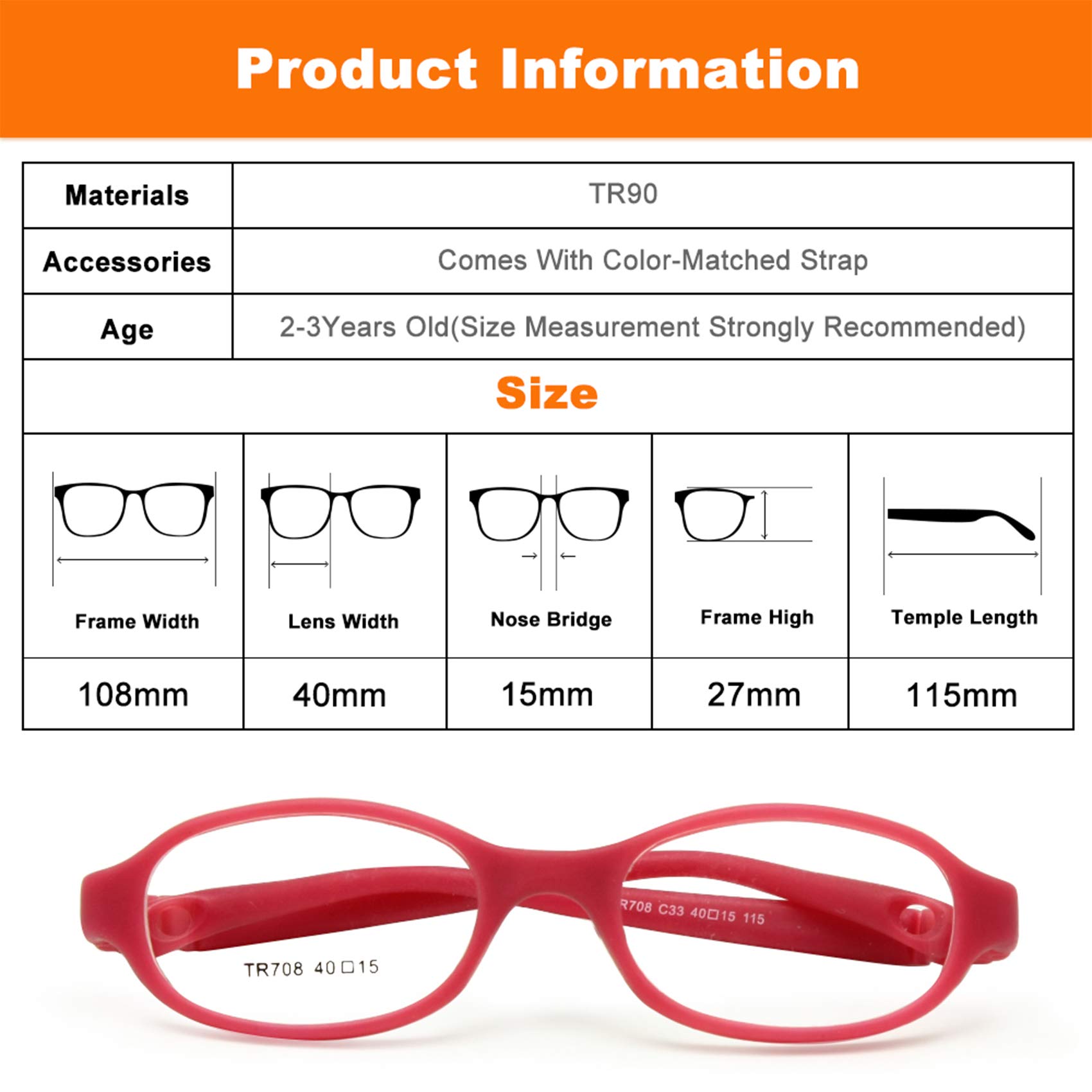 EnzoDate Baby Optical Glasses Frame Size 40 with Strap, Bendable Boys Girls Infants Eyeglasses - Image 7 thumbnail
