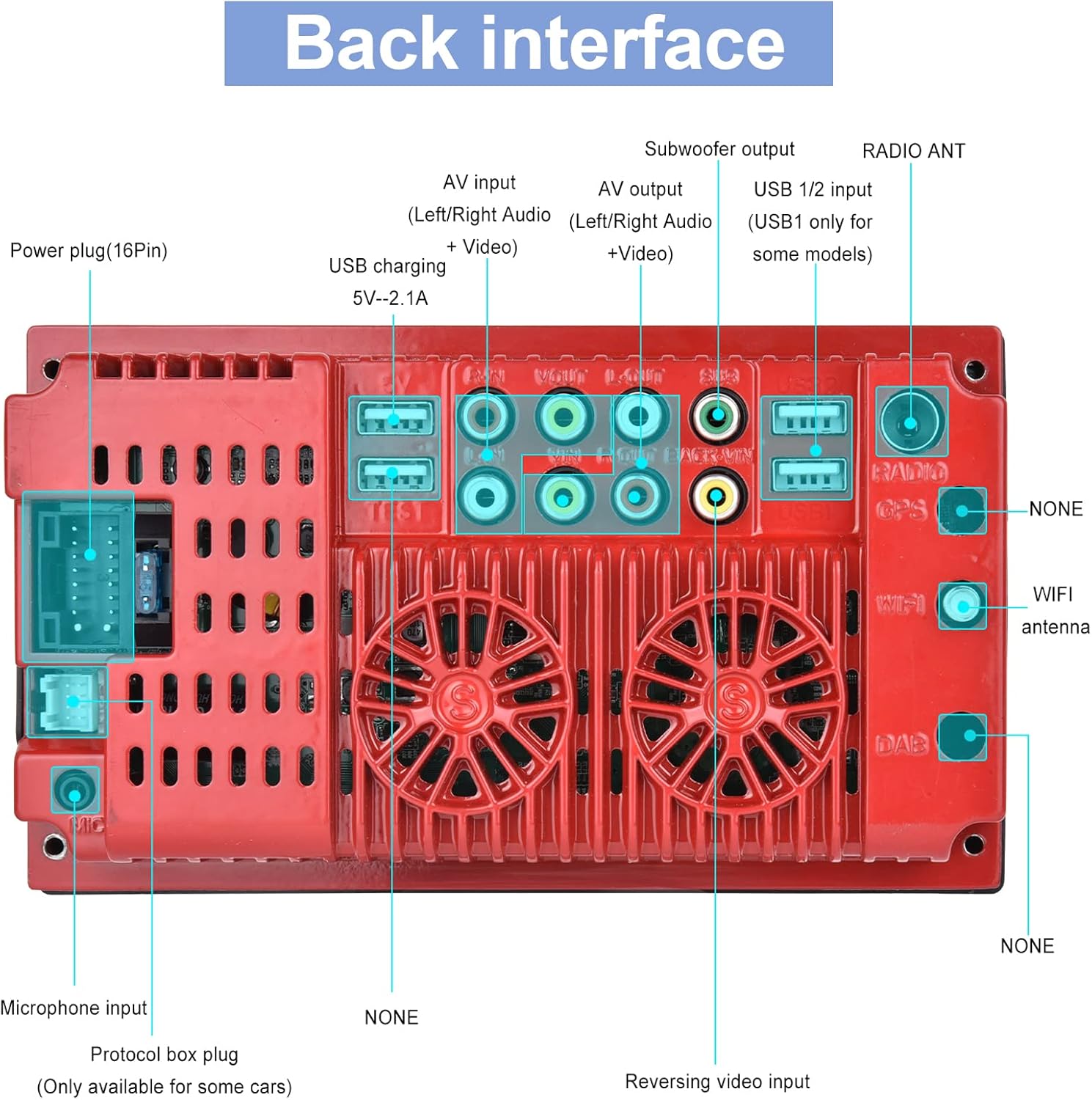 Hodozzy 9310W Car Stereo back interface wiring diagram showing power, audio, USB, microphone, and camera inputs.