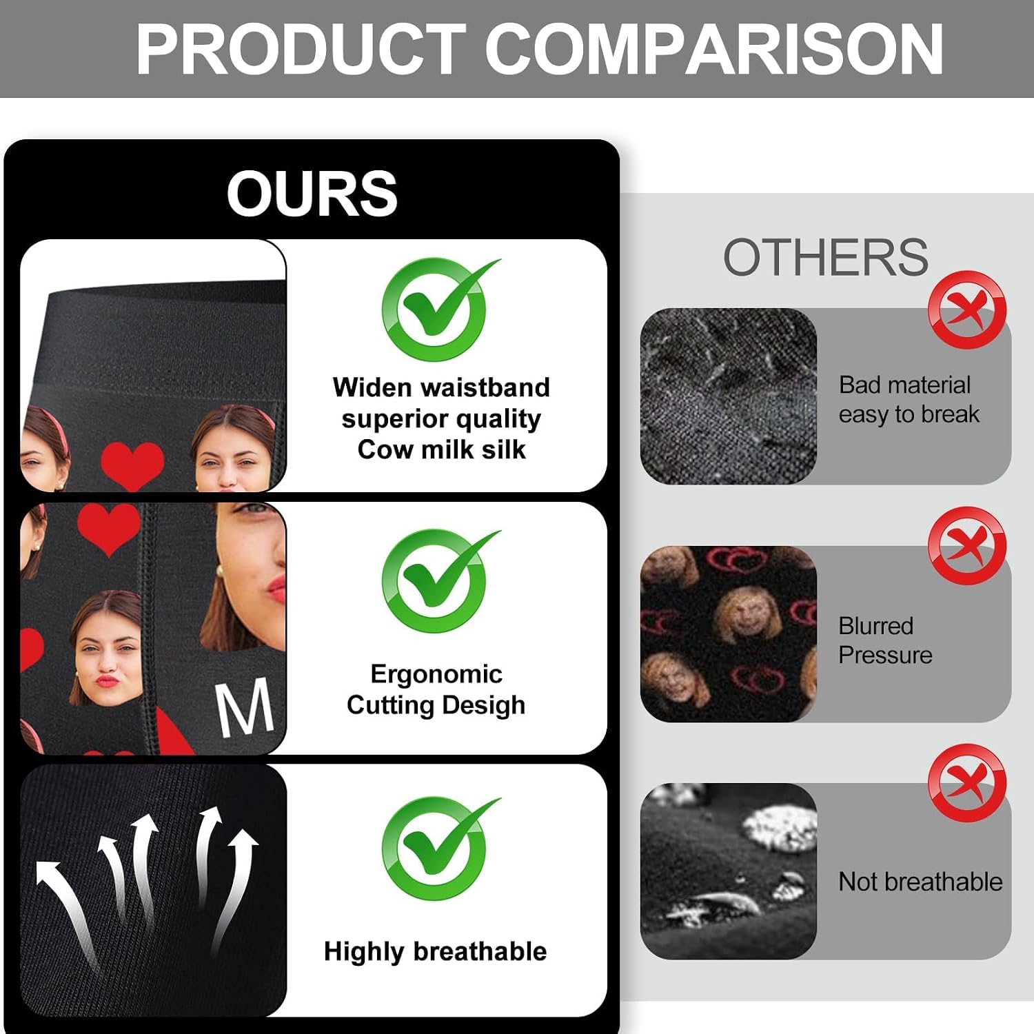 Custom Mens Underwear Face Boxer Briefs Personalized Socks with Faces Photos Underwears Xmas Gifts for Men Boyfriend