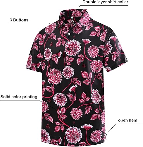 Miniatura 4 de DEOLAX Mens Golf Shirt Fashion Print Floral Polo Shirts Short Sleeve Soft Classic Casual Dry Fit Golf Shirt for Men