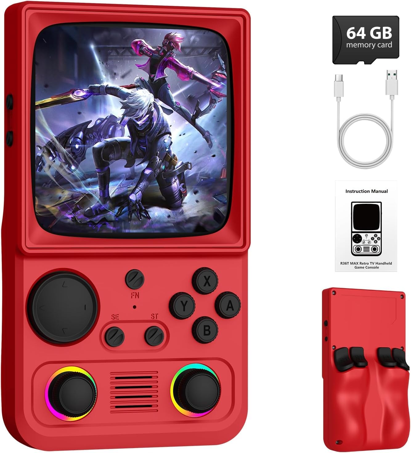 R36TMAX Retro Handheld Game Console, Portable Retro Gaming Console with 4.0” CRT-Inspired Screen, 4000mAh Arcade Classics, Supports Multiple Emulators, WiFi Network Battling, 64GB (Red)