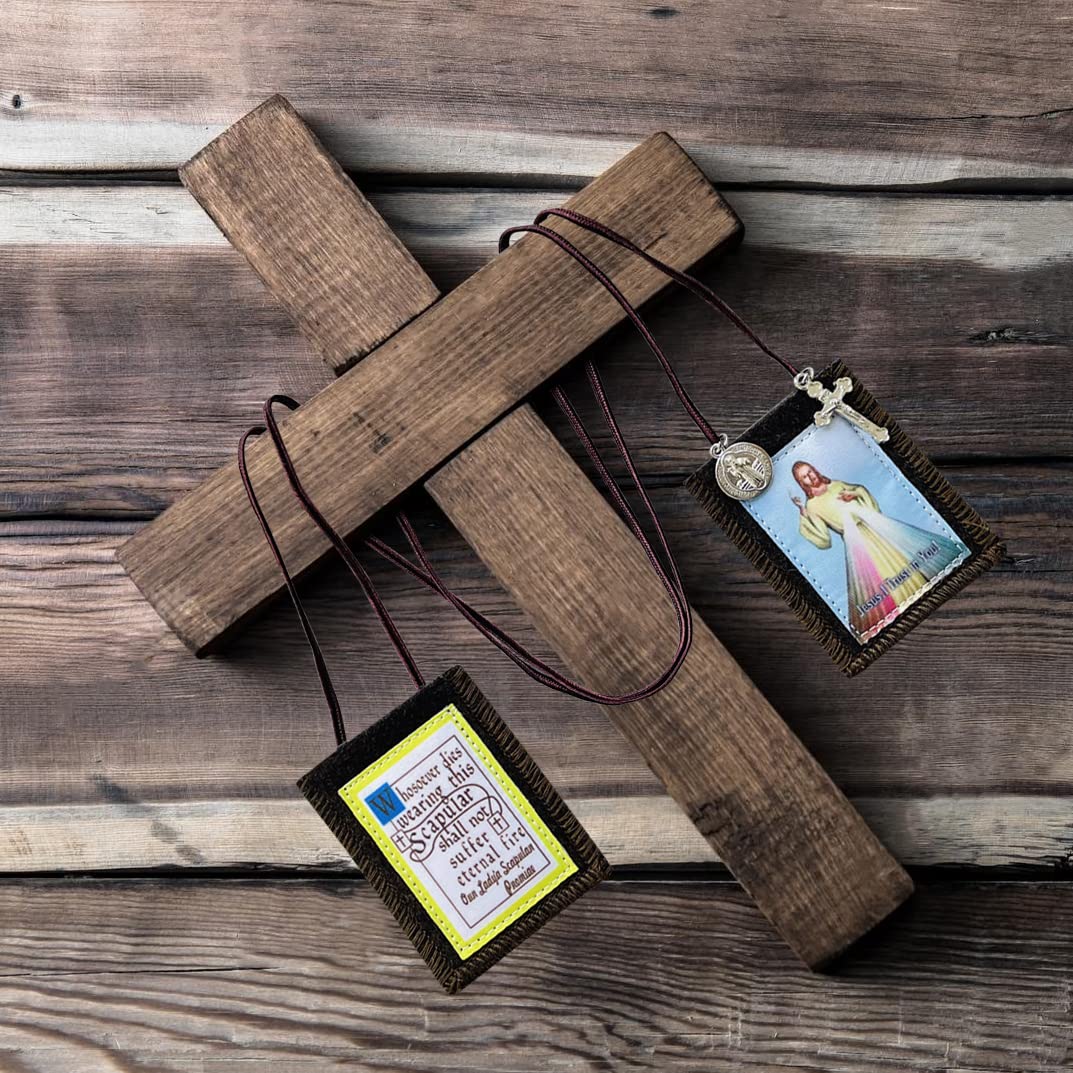 Lot De 5 Scapulaires Catholiques Marron - Sacré-Cœur Et Notre-Dame Du Mont Carmel - Cadeau De Communion, Confirmation, Prière