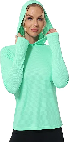 Roadbox Women's Sun Protection Hoodie UPF 50+ Long Sleeve Hiking Fishing Hooded Shirt, UV Rash Guard for Women
