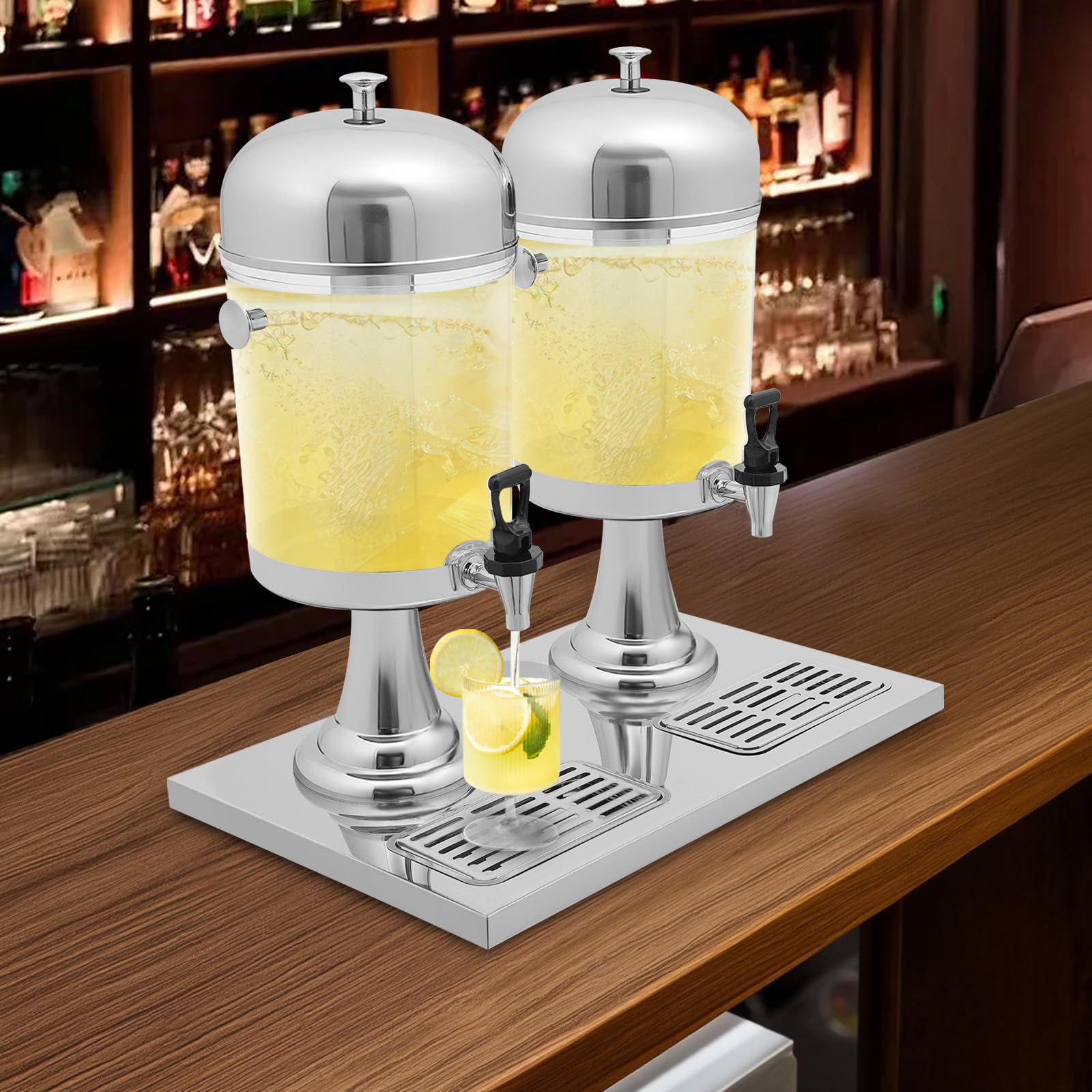 Dispensador de bebidas de acero inoxidable con grifo y base antigoteo, dispensador de agua de 8 L/16 L para zumo, té helado y cócteles, ideal para fiestas, camping y hogar, incluye núcleo de hielo (16