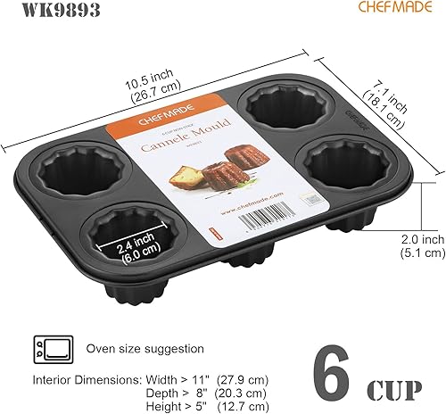 Miniatura 2 de CHEFMADE Canele - Molde para tartas, antiadherente de 6 cavidades