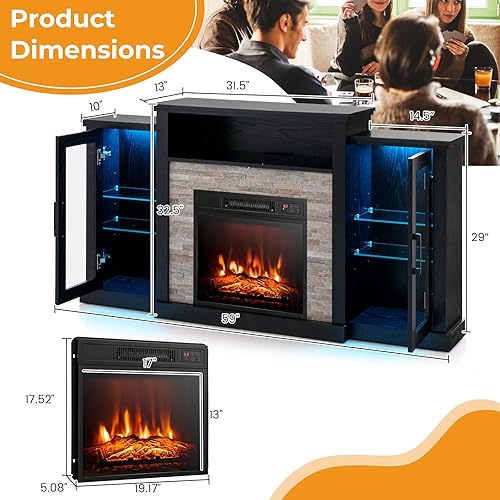 Miniatura 7 de GOFLAME Soporte de TV con chimenea con luces LED para TV de hasta 65 pulgadas, centro de entretenimiento con chimenea eléctrica de 18 pulgadas,