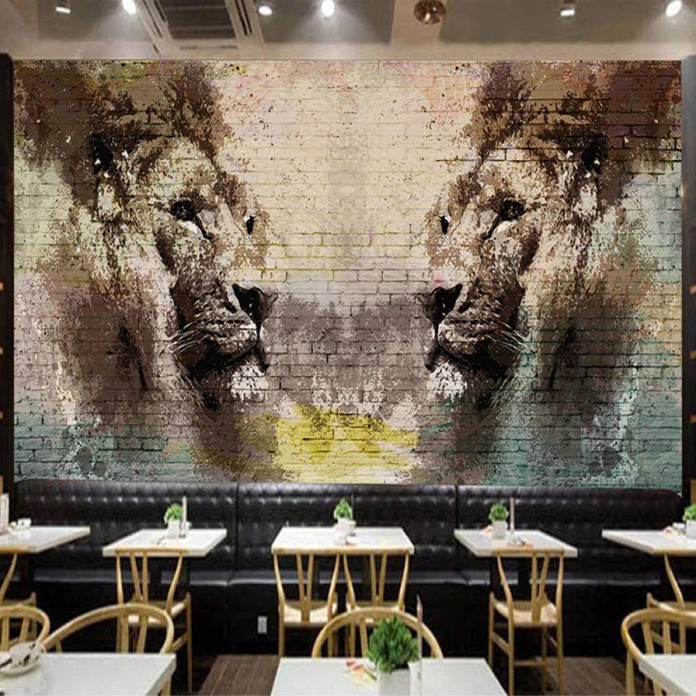 Papel Pintado Mural, 3D Pareja De Animales León Papel Tapiz Autoadhesivo Para Sala De Estar, Dormitorio, Tv, Fondo, Oficina, Restaurante, Habitación, Foto De Pared Extraíble 250(ancho) x175(alto) cm
