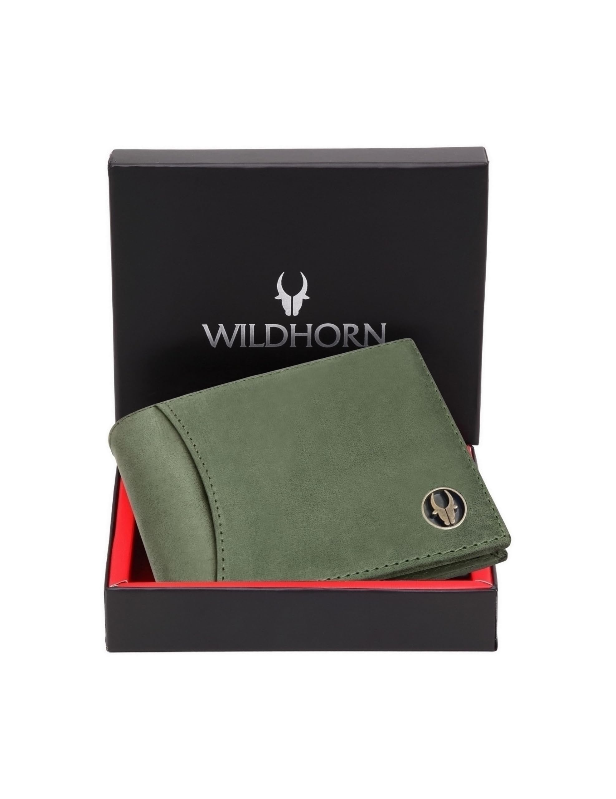 WILDHORN Top Grain Leather Wallet for Men I 9 Card Slots I 2 Currency & 2 Secret Compartments I 1 Zipper & 3 ID Card Slots… (Green Hu)