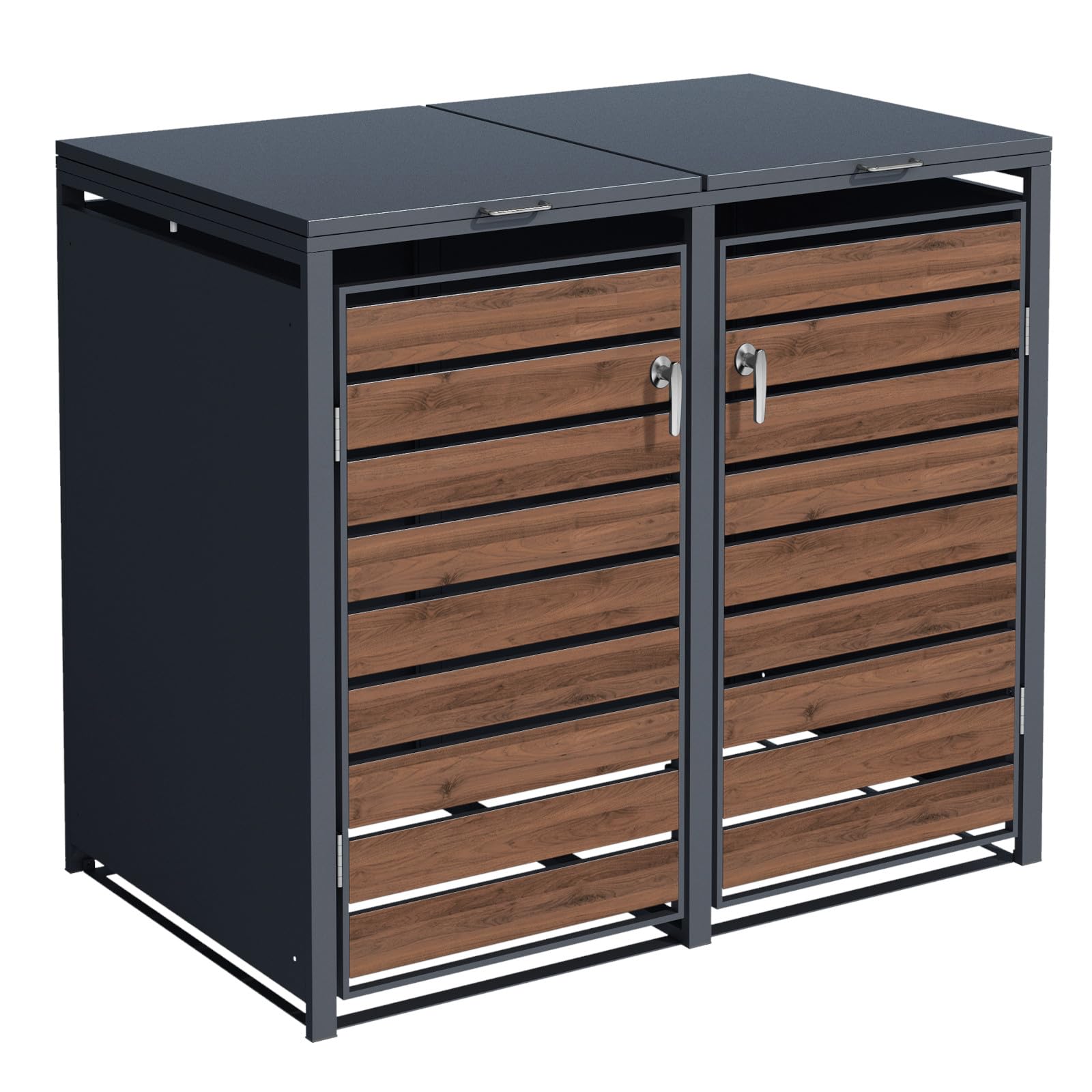 SCHARTEC® Mülltonnenbox 2er anthrazit mit dunklem Holz-Design erweiterbar 240l Mülltonnenverkleidung Mülltonnen Sichtschutz Unterstand für 2 Tonnen