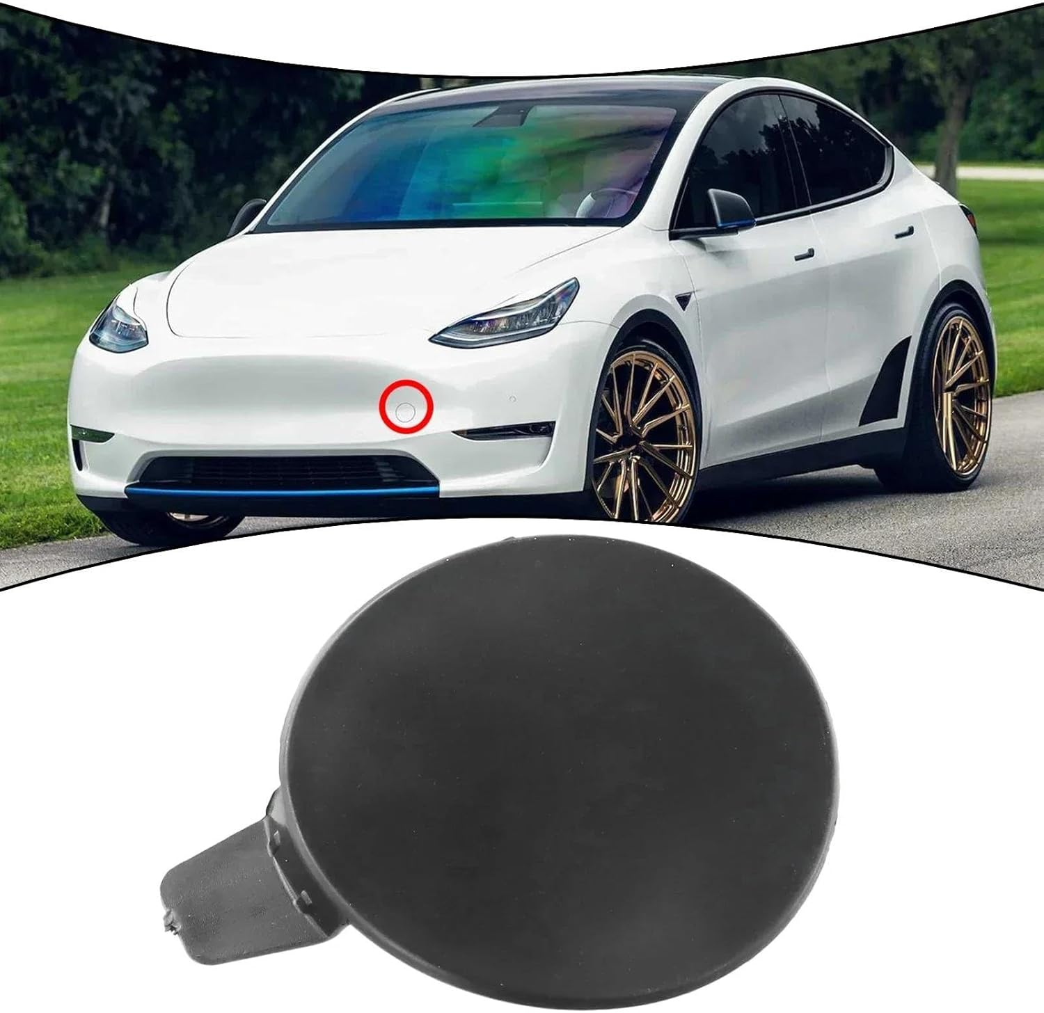 Hitch Cover Trailer Car Front Bumper Tow Hook Towing Eye Cover Cap for Tesla for Model Y 2021-2022 1493746-00-A