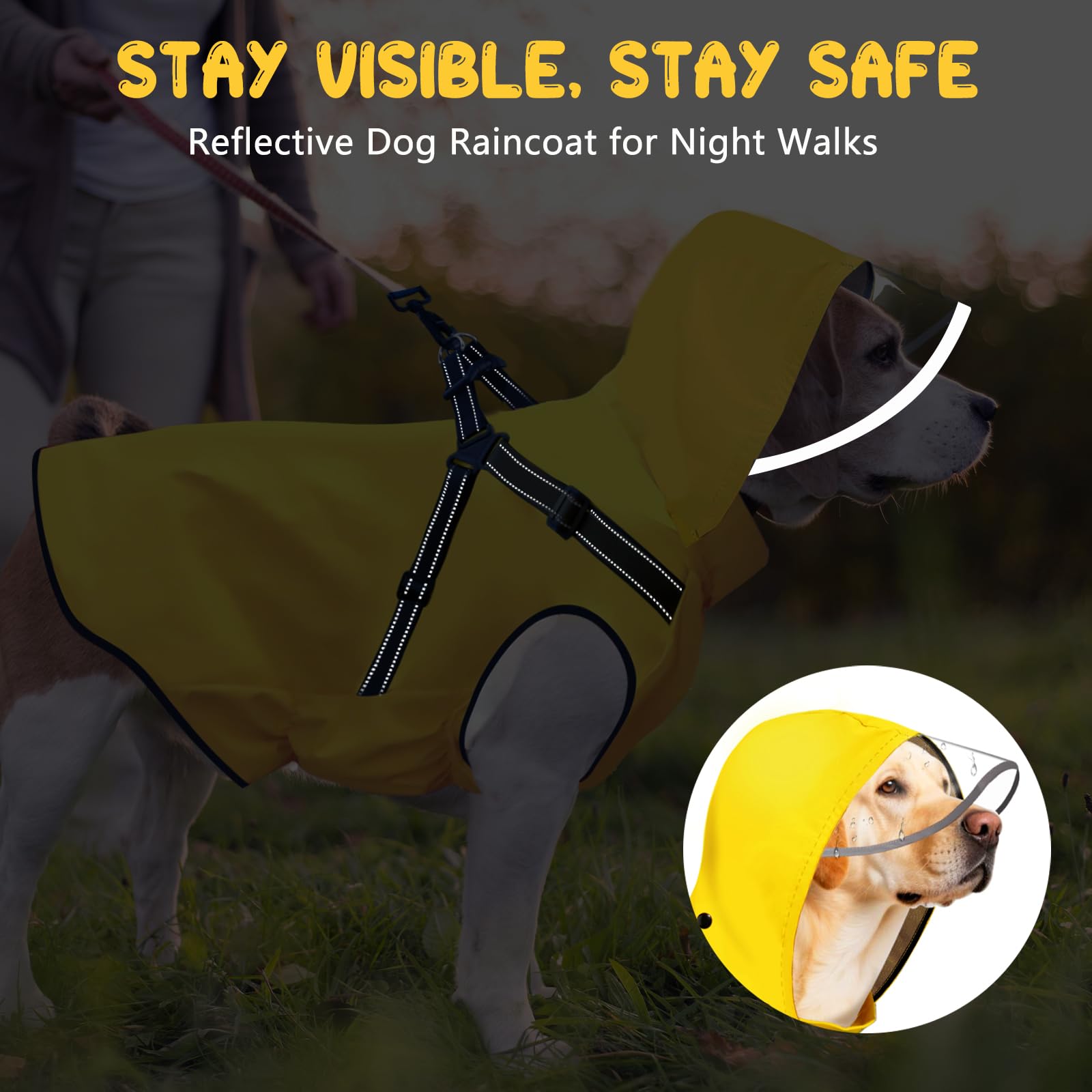 Chubasquero para perros, chubasquero con arnés reflectante y capucha transparente extraíble, chubasquero transpirable para perros, poncho, ligero, impermeable, ropa para pequeños, medianos y