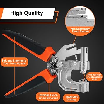 Leather Snap Fastener Tool Kit - Snap Button Kit with 40 Sets 15mm Silver Snaps - Hole Punch & Snap Press Pliers for Leather Craft, Jacket & Bag Repair - Ergonomic Design for Safe, Easy DIY Projects