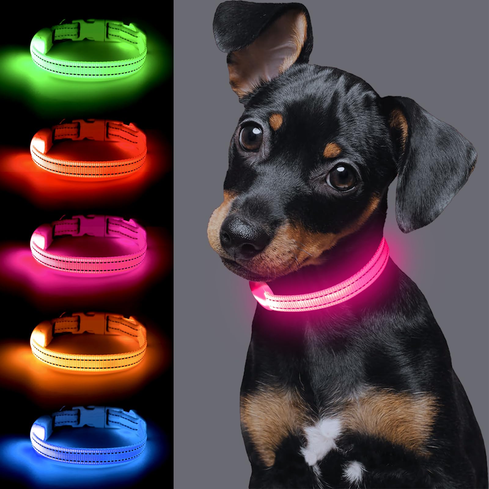 Vizpet Collar LED para gato y perro, recargable por USB, tamaño ajustable, collar de nailon brillante de seguridad para gatos pequeños y perros (rosa)