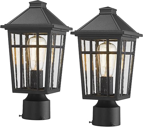 Miniatura 9 de Darkaway Lámpara de poste para exteriores carcasa de aluminio impermeable con vidrio iluminación de cubierta de poste de valla para jardín patio