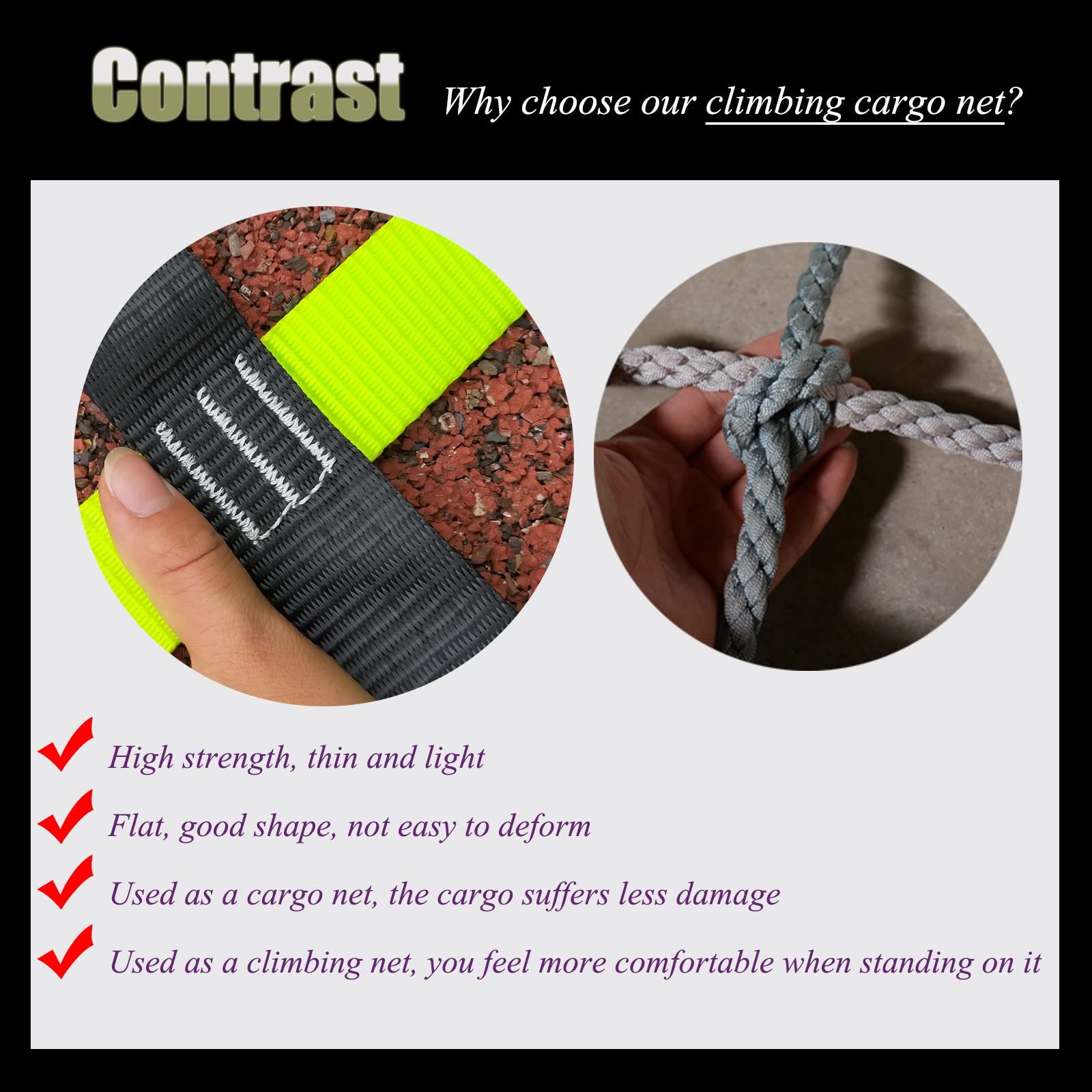 Robustes Kletternetz für Erwachsene und Kinder, 3,35 x 3,35 m großes Frachtnetz für Baumhäuser, Schaukeln, Klettergerüste, Indoor-/Outdoor-Trainingsanlagen, strapazierfähiges Kletternetz mit