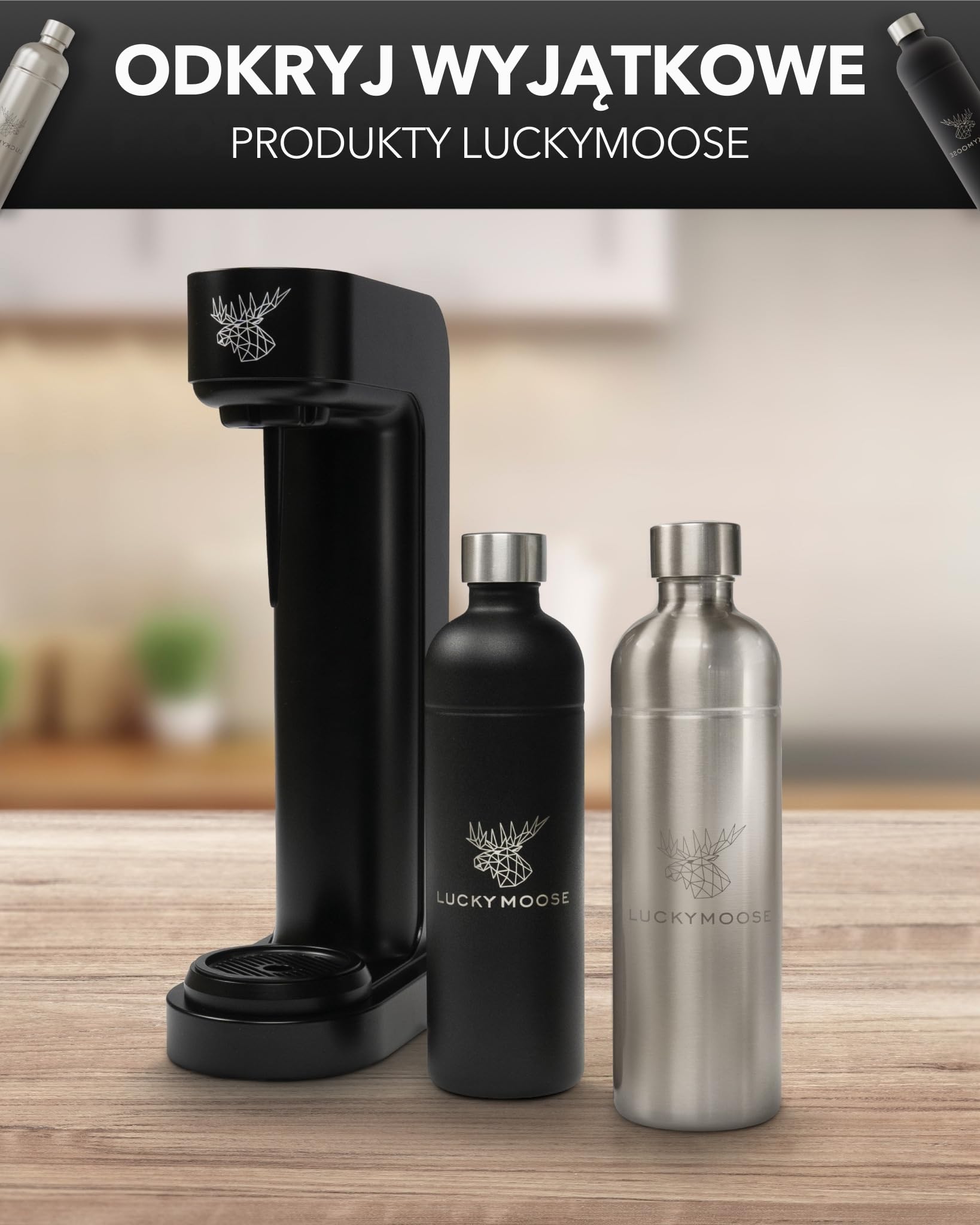 Luckymoose Infinity 4x Butelki ze Stali Nierdzewnej do Saturatora 1,25 L - Kompatybilne z serią Infinity, Aarke Carbonator 3 i Brita SodaOne - Przyjazne dla środowiska, nietłukące, do zmywarki