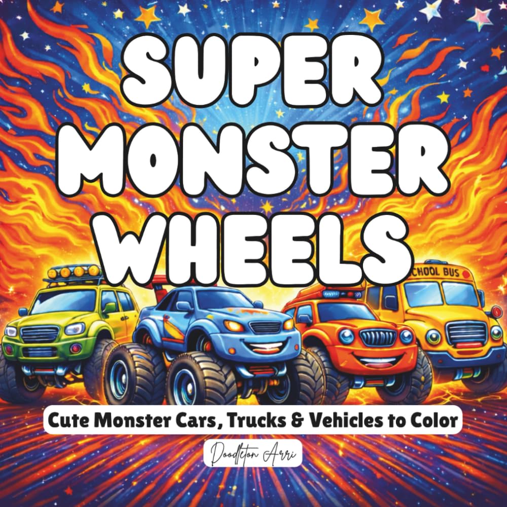Super Monster Wheels: Cute Monster Cars, Trucks & Vehicles to Color — Fun Coloring Book for Kids (Ages 3–7)