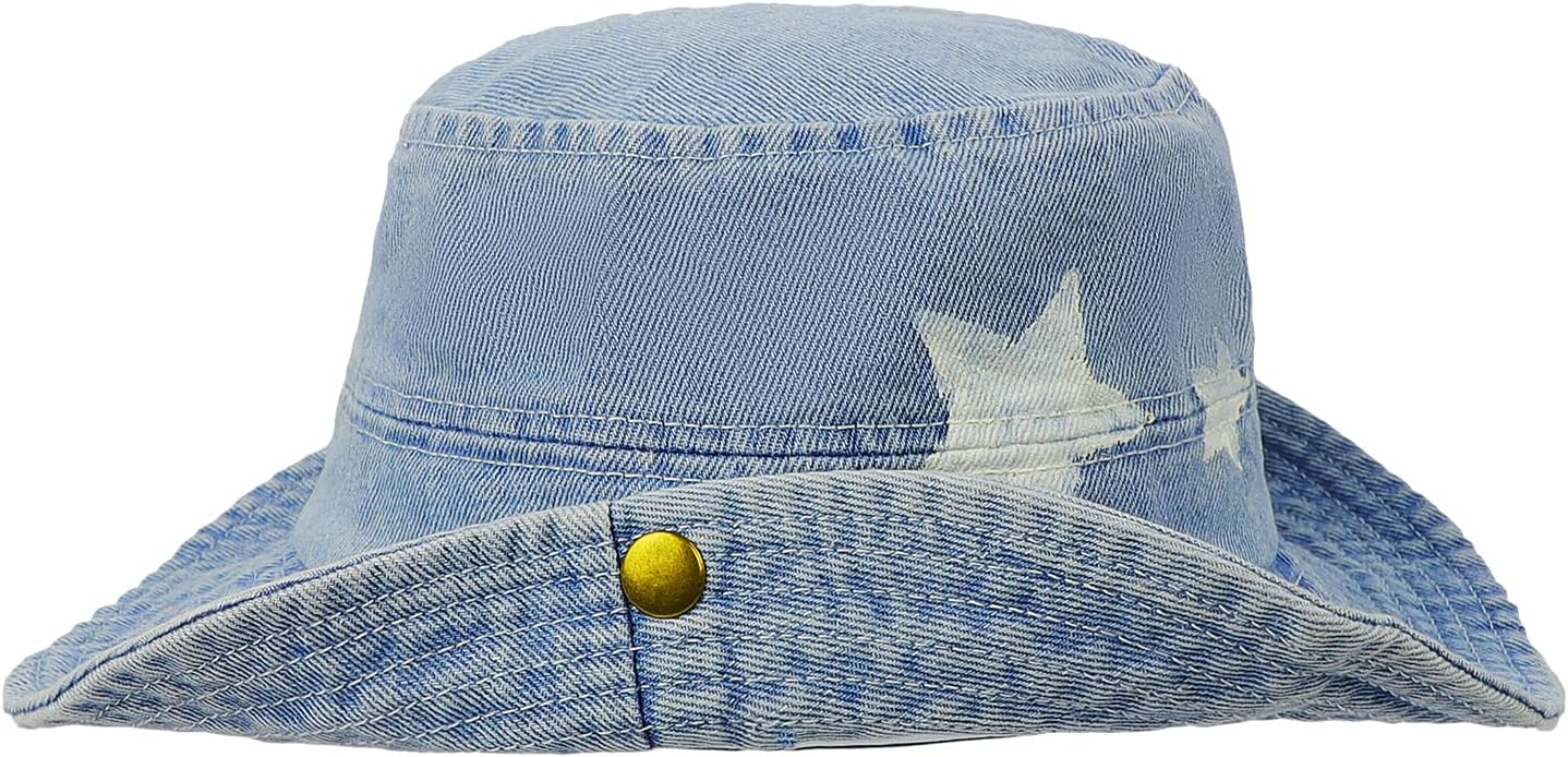 Denim Bucket Hats for Women Hot Girls Casual Cowboy Cowgirl Hat Star Fisherman Hat Outdoor Hiking Camping Sun Cap