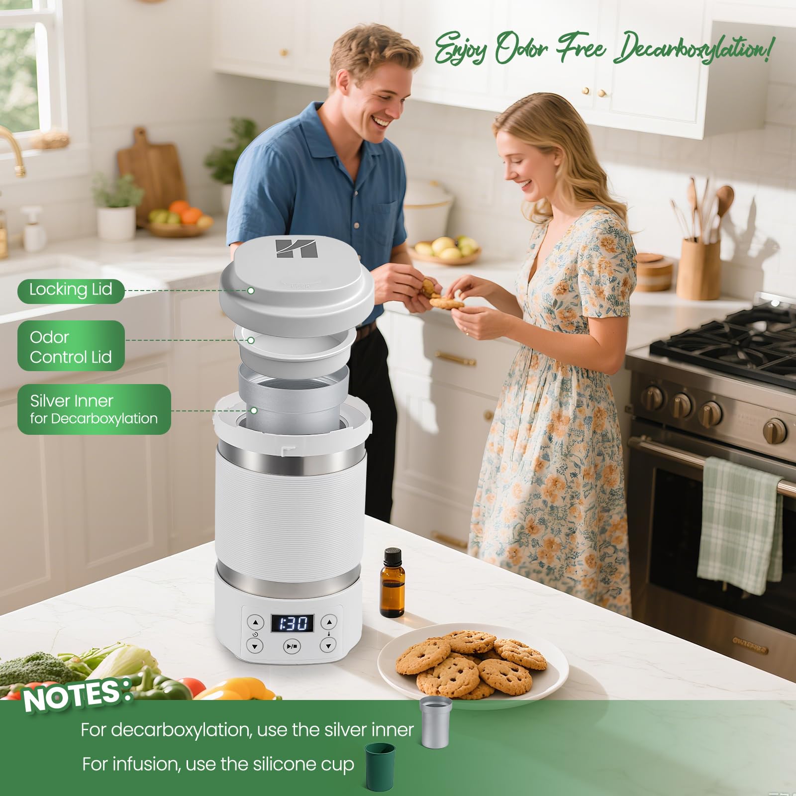 HuanyuDécarboxylateur pour herbes aromatiques Machine à infusion d'huile d'herbes aromatiques avec gobelet en silicone Décarboxylateur et infuseur d'herbes aromatiques avec passoire