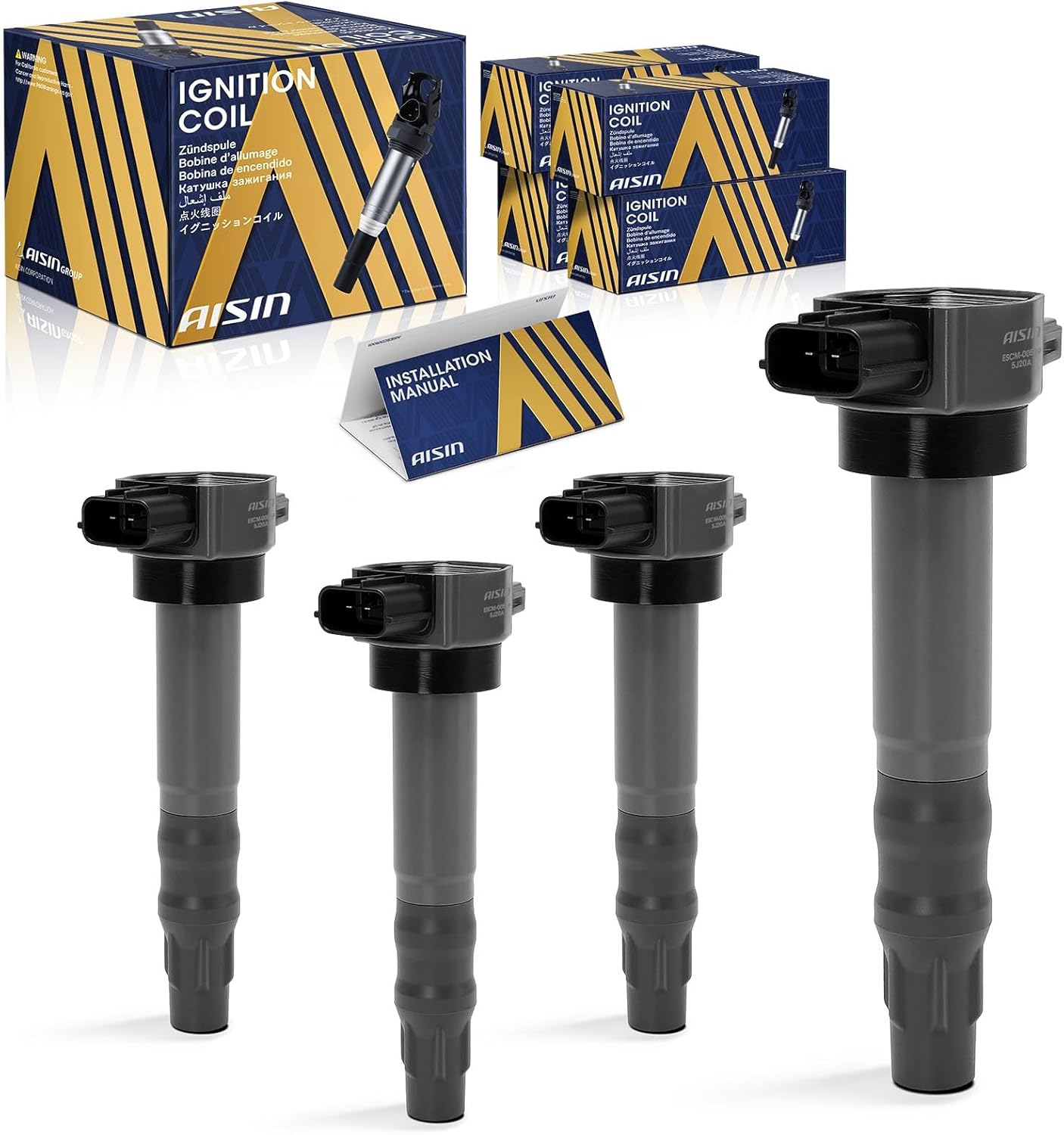 AISIN AFTERMARKET ESCM-00559 Pack of 4 Ignition Coils - Compatible with Mitsubishi Outlander Lancer 2004-2006, Eclipse 2006-2012, Galant 2004-2012 - 4Cyl 2.4L