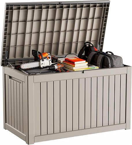 DRATO Caja de cubierta de 230 galones, caja grande de resina impermeable para muebles de patio, cojines de patio, herramientas de jardinería,