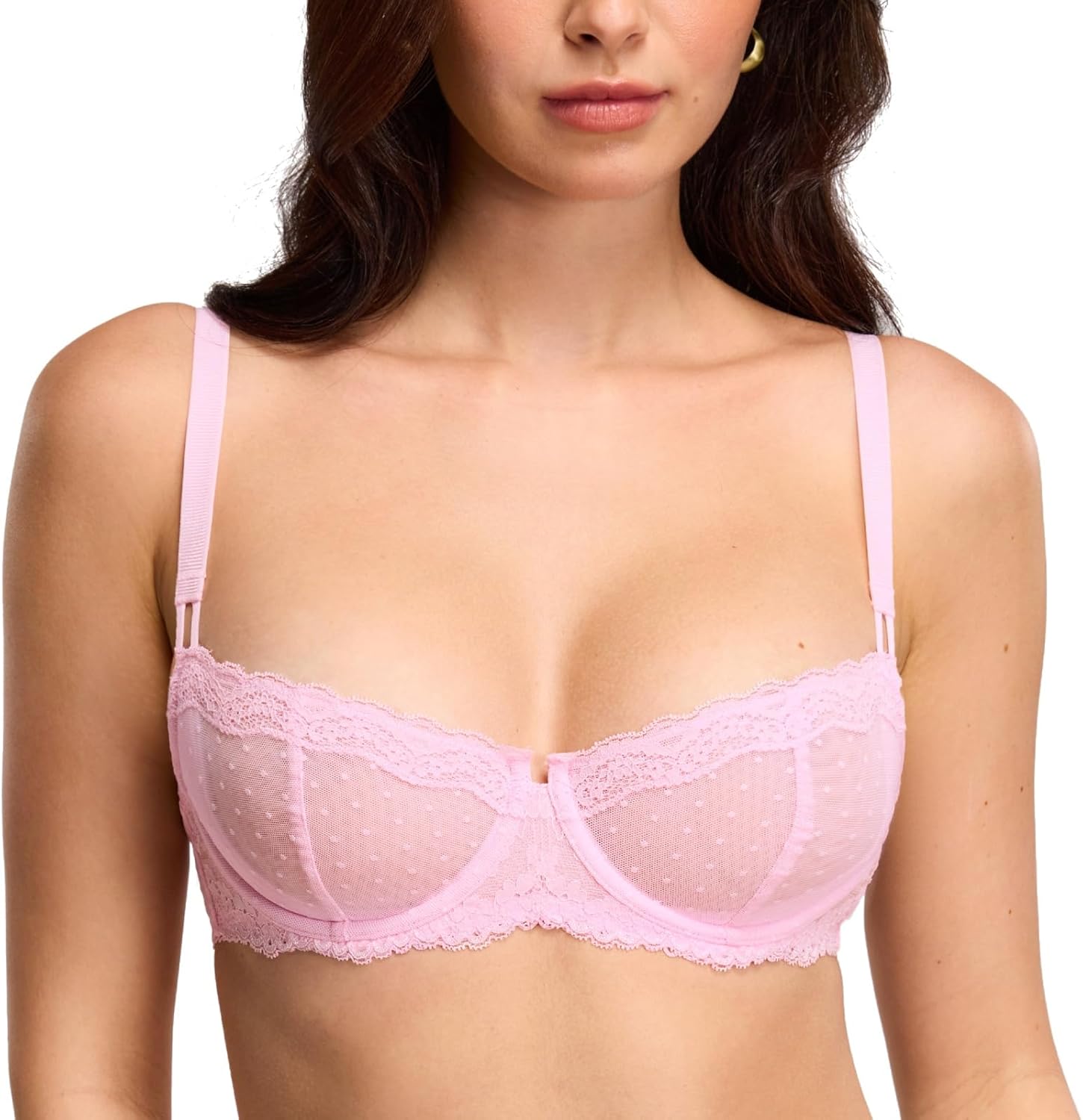DOBREVA Women's Sexy Lace Bra Underwire Balconette Unlined Demi Sheer Plus Size