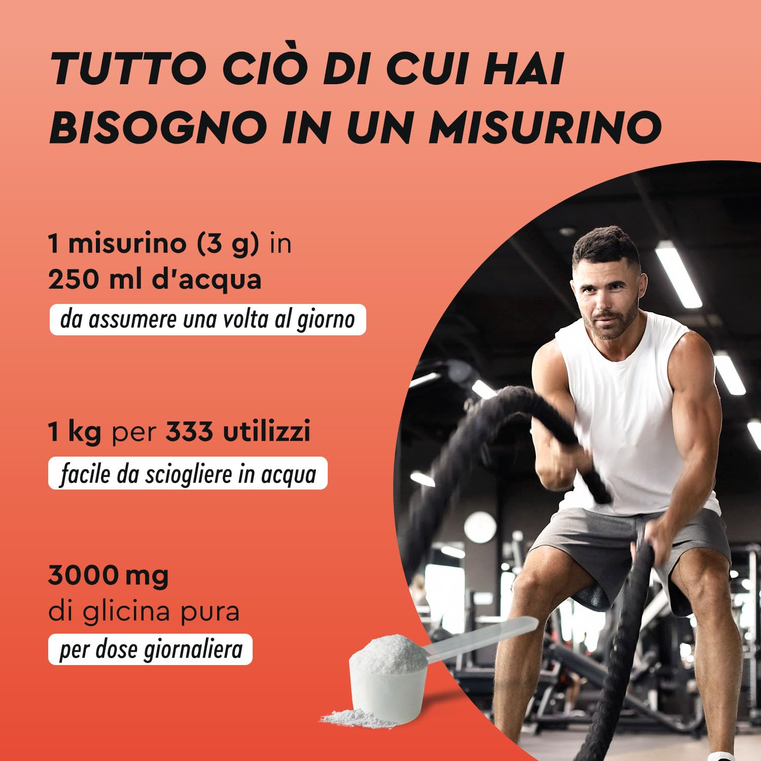 Glicina in Polvere 1 kg (330 Porzioni) - Alta Concentrazione 3000mg di L-Glicina al Giorno - Puro Aminoacido Naturalmente Dolce - Rapida Solubilità - Testata in Laboratorio, Vegan e Senza Additivi