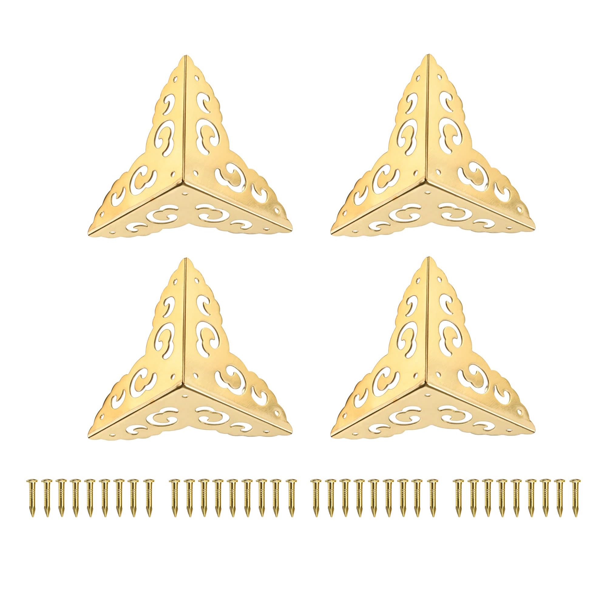 TA-VIGOR 4Pcs Metal Corner Protectors, 50 x 50 x 50mm Edge Guard Decorative Corner Bracket, Brass Bronze Angle Brace Cover for Tables Chests Suitcase Jewelry Box, with 36Pcs Screws