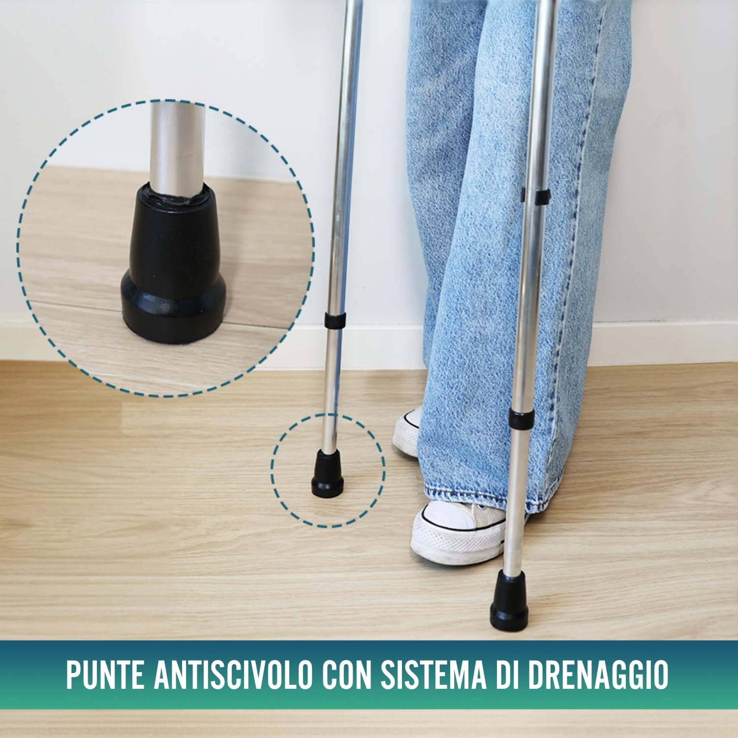 OrtoPrime PACK x2 UNITS Stampelle Ortopediche Regolabili in Alluminio per Adulti - Stampelle Canadesi con PUNTE ANTISCIVOLO - Stampelle Anatomiche Adattabili e Resistenti per Anziani.