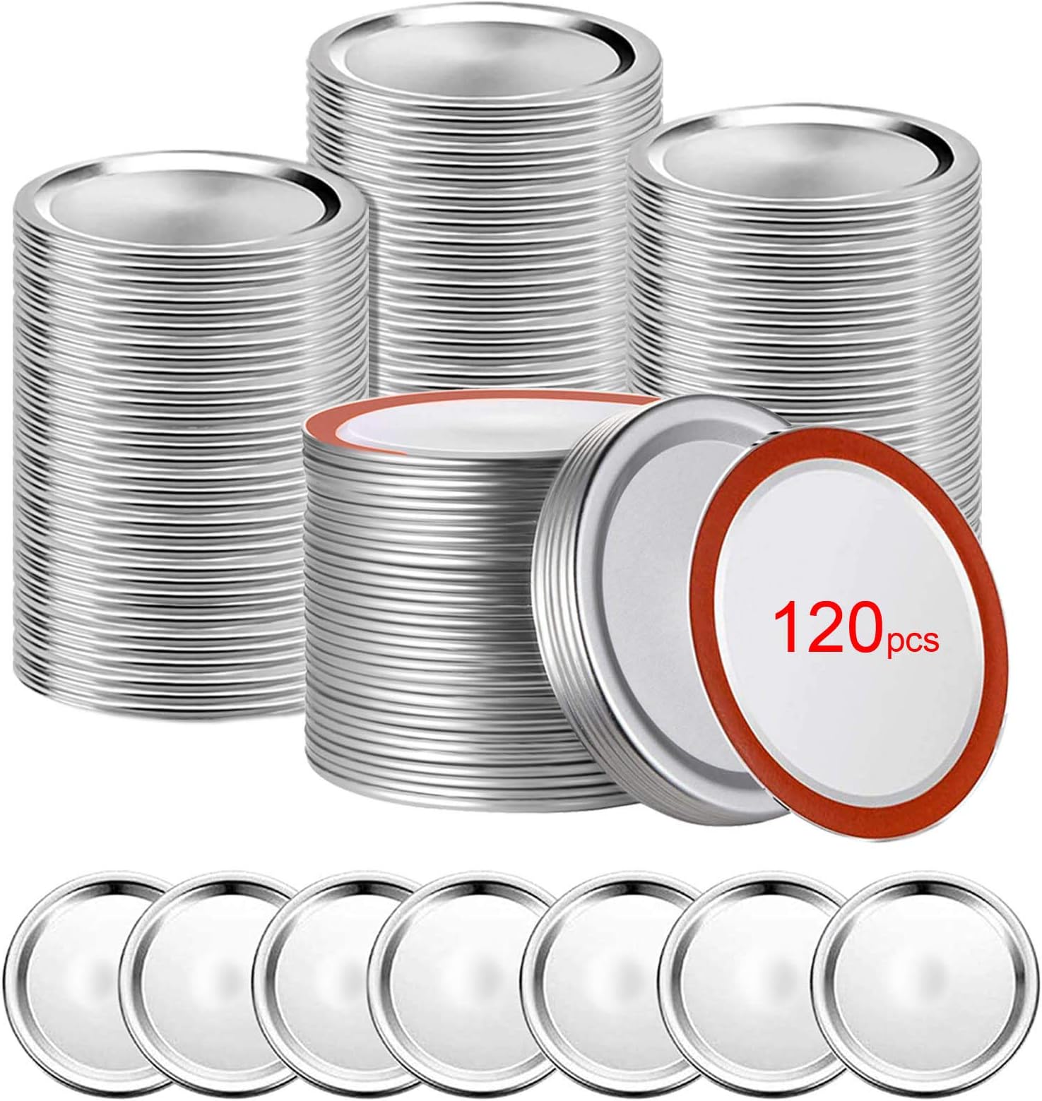 120 PCS Canning Lids, Regular Mouth Mason Jar Lids, Premium Metal Split-Type with Airtight Seal and Leak proof, Use for Home Canning & Food Storage (Silver, 120)