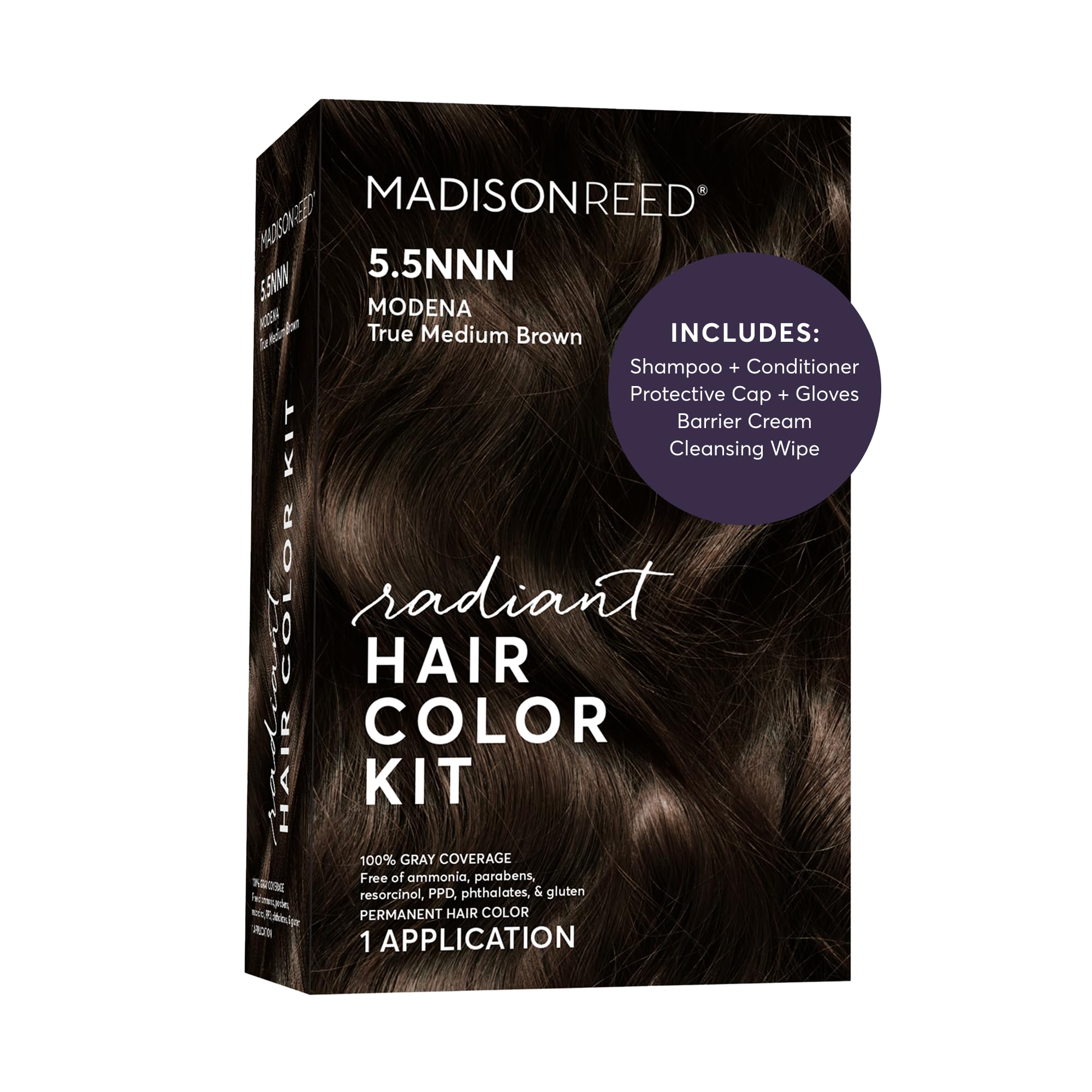 Madison Reed Radiant Hair Color Kit - 5.5NNN Dark Brown with Warm Golden Tones (Modena Brown), 100% Gray Hair Coverage Permanent Hair Dye for Resistant Grays | PPD-Free & Ammonia-Free, 1 Pack 5.5NNN - Modena Brown 1 Pack