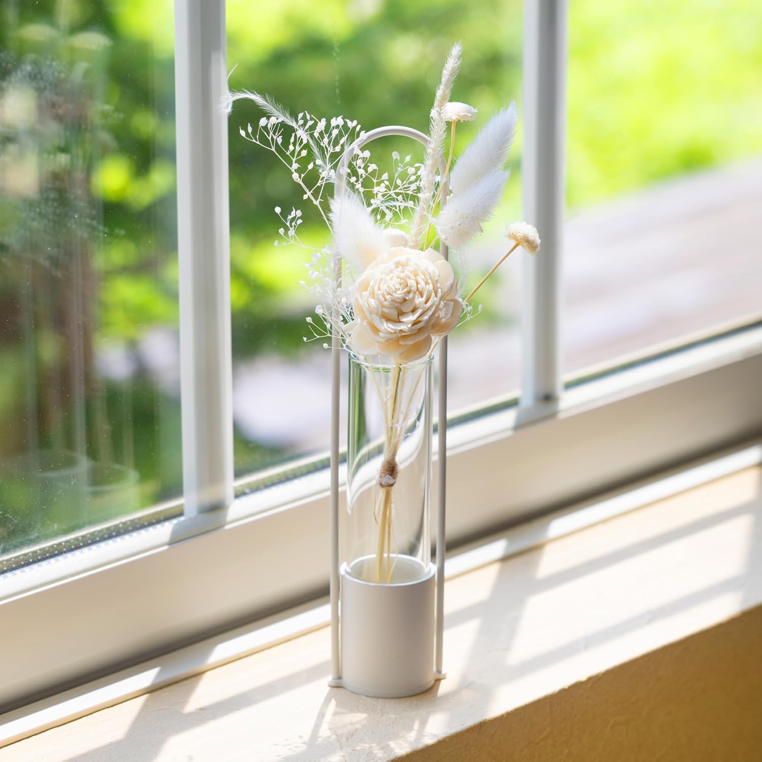 Tetunagi Flower Base & Mini Bouquet Set, Gift, Handmade Flowers, Dried Flowers, Arrangements, Vase, Made in Japan, Interior Decoration, Stylish, (Flower Base White, Bouquet White)